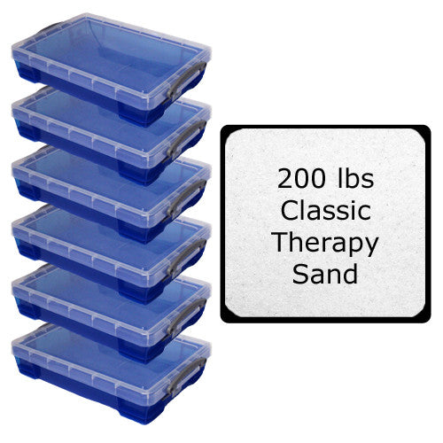 Sei vassoi per sabbia extra large da 17 litri e un pacchetto di lezioni di sabbia per terapia classica da 200 libbre