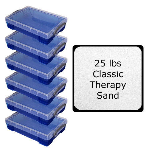 Six 4 Liter Sand Trays and 25 lbs Classic Therapy Sand
