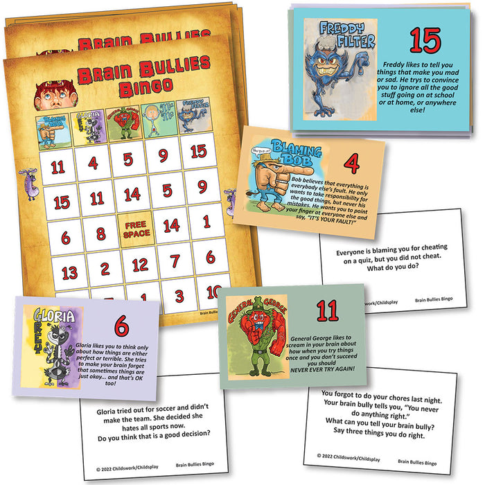 Brain Bullies Bingo: un juego para enseñar a los niños cómo evitar la ansiedad, la preocupación y el pensamiento negativo